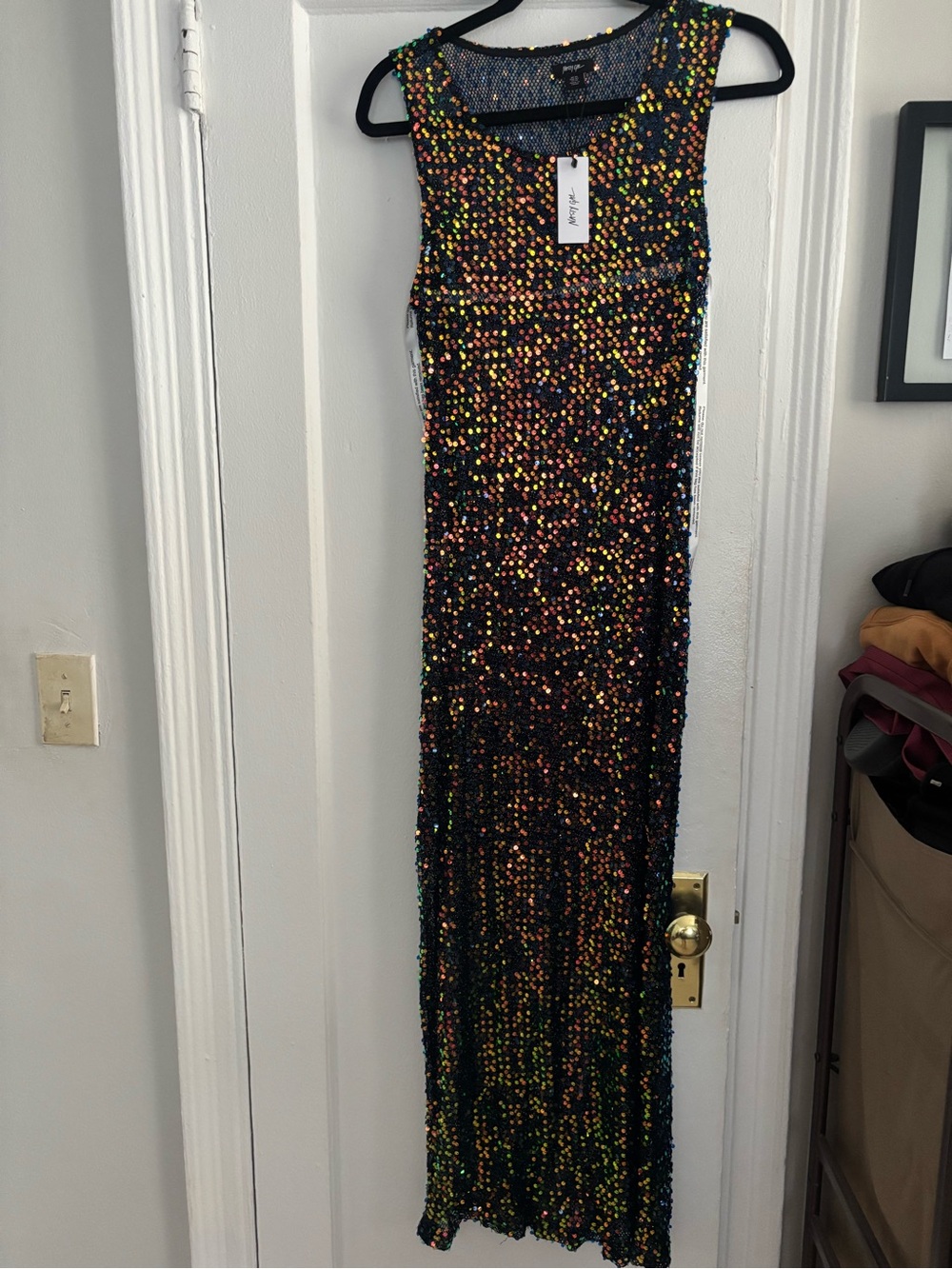 Nasty Gal Black Sheer Maxi Dress with Rainbow Iridescent Sequins